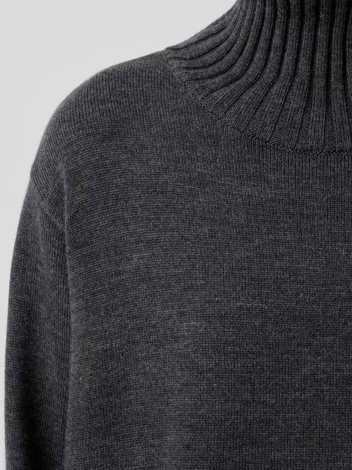Shop Eileen Fisher Sweaters and Cardigans Merino Jersey Turtleneck In Regenerative Wool Charcoal