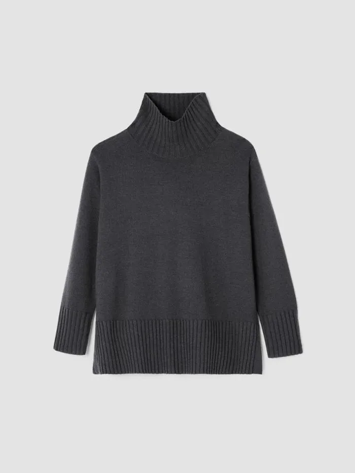 Shop Eileen Fisher Sweaters and Cardigans Merino Jersey Turtleneck In Regenerative Wool Charcoal