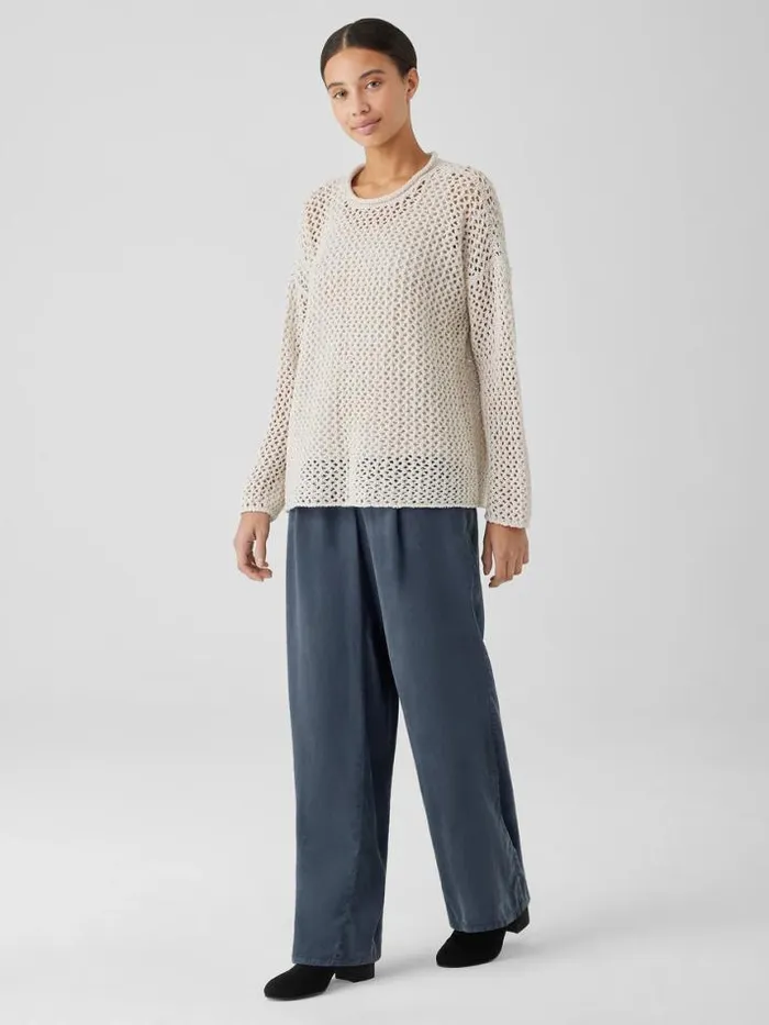 Shop Eileen Fisher Sweaters and Cardigans Peruvian Organic Cotton Boucle Crew Neck Top Bone