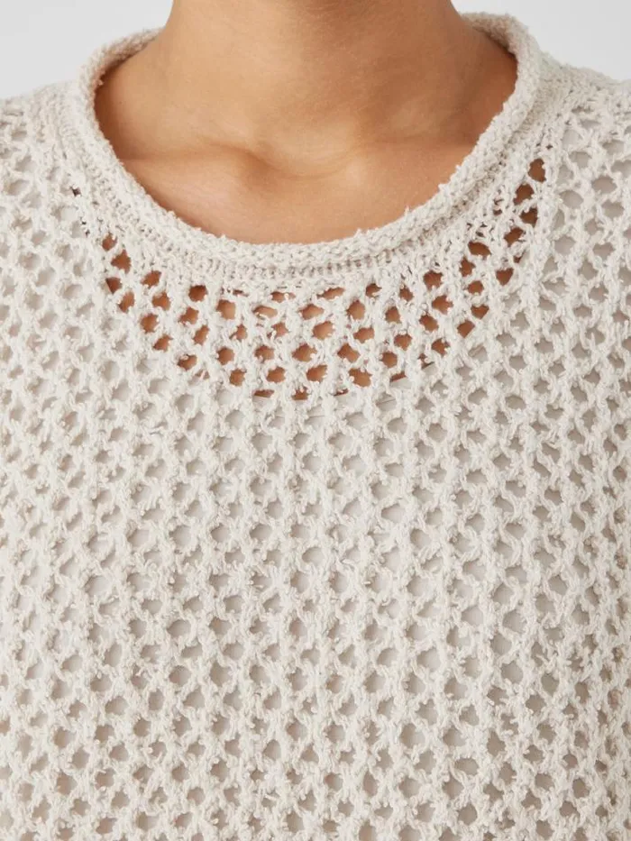 Shop Eileen Fisher Sweaters and Cardigans Peruvian Organic Cotton Boucle Crew Neck Top Bone