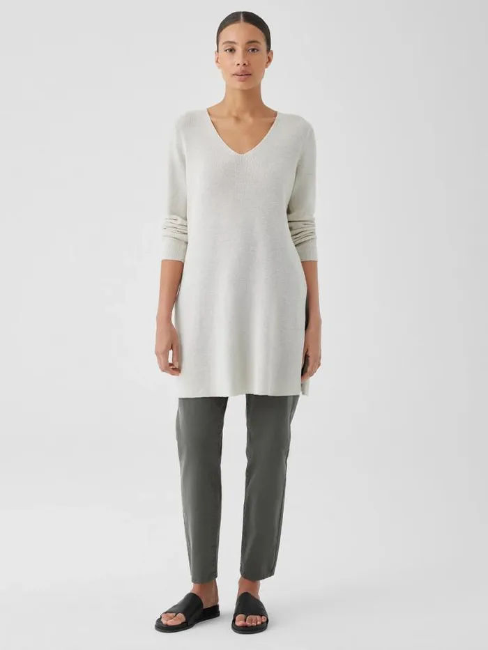 Shop Eileen Fisher Sweaters and Cardigans Peruvian Organic Cotton Crepe VNeck Long Top Black
