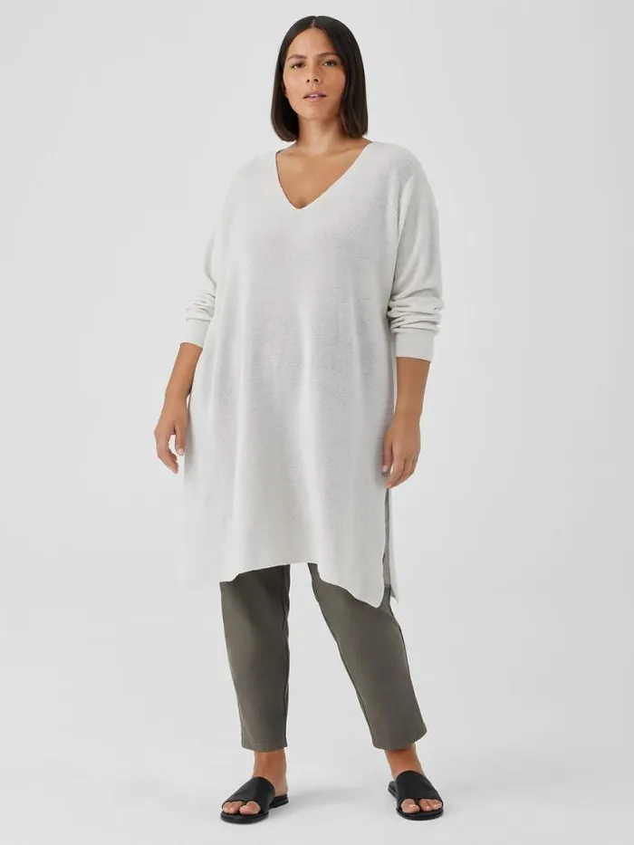 Shop Eileen Fisher Sweaters and Cardigans Peruvian Organic Cotton Crepe VNeck Long Top Black