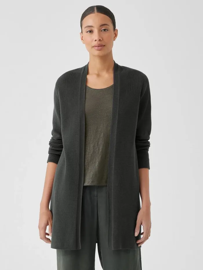 Shop Eileen Fisher Tanks and Camis Peruvian Organic Cotton Crepe Cardigan Ocean