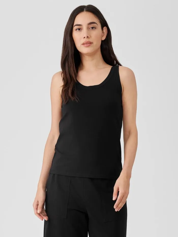 Shop Eileen Fisher Tanks and Camis Pima Cotton Stretch Jersey Scoop Neck Tank Black