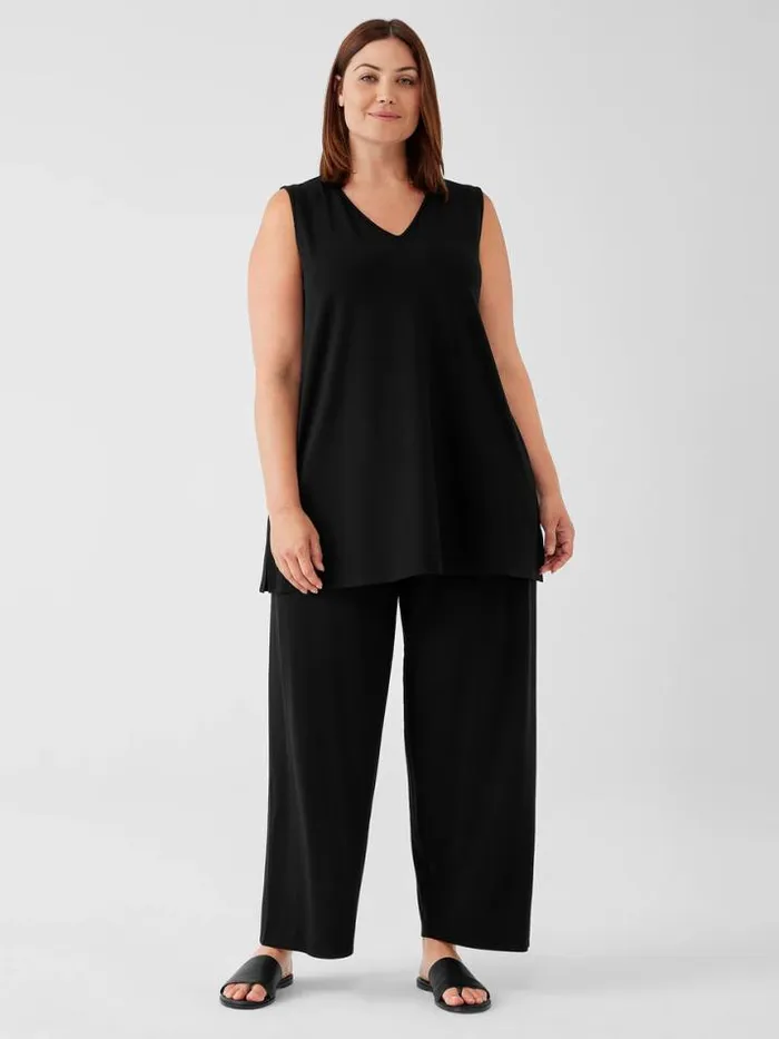 Shop Eileen Fisher Tanks and Camis Stretch Jersey Knit VNeck Tank Black