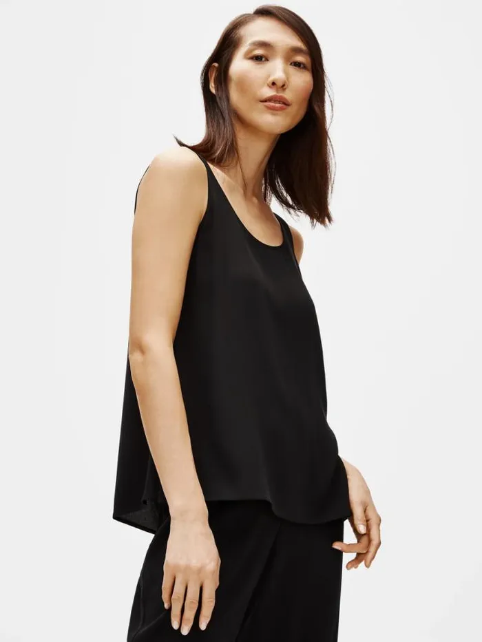 Shop Eileen Fisher Tanks and Camis System Silk Georgette Crepe Tank Black