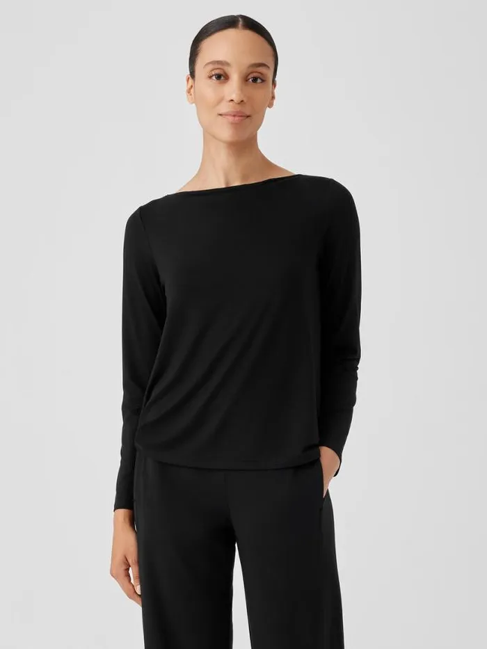 Shop Eileen Fisher Tops and Tees Fine Jersey Cowl Neck Top Black