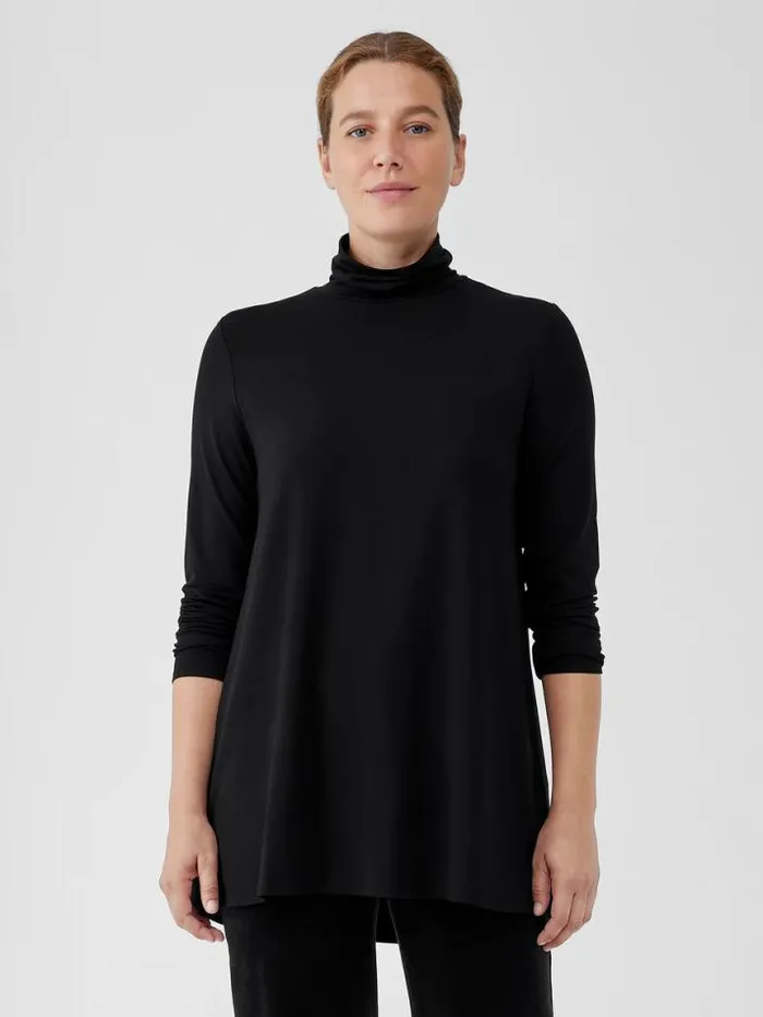 Shop Eileen Fisher Tops and Tees Fine Jersey Scrunch Neck Long Top Black