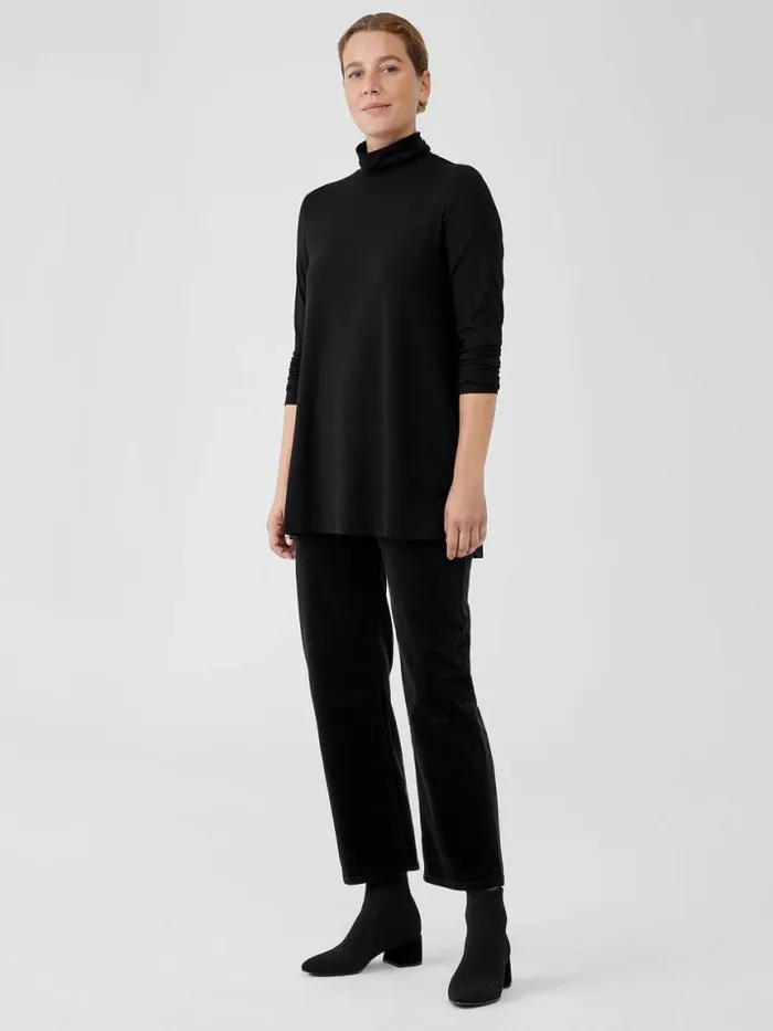 Shop Eileen Fisher Tops and Tees Fine Jersey Scrunch Neck Long Top Black