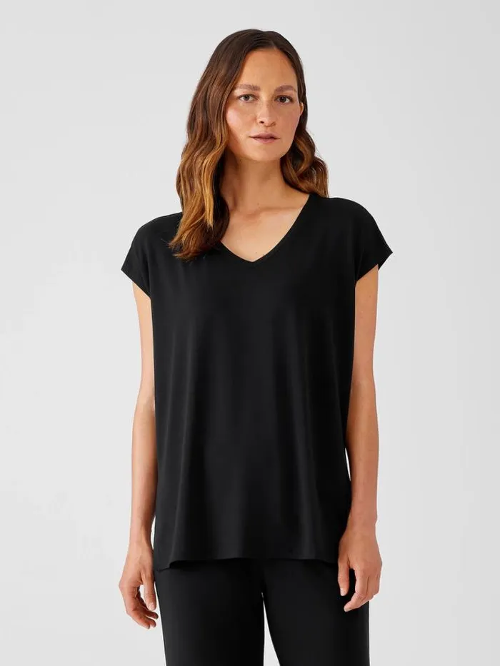 Shop Eileen Fisher Tops and Tees Fine Jersey Square Top Black