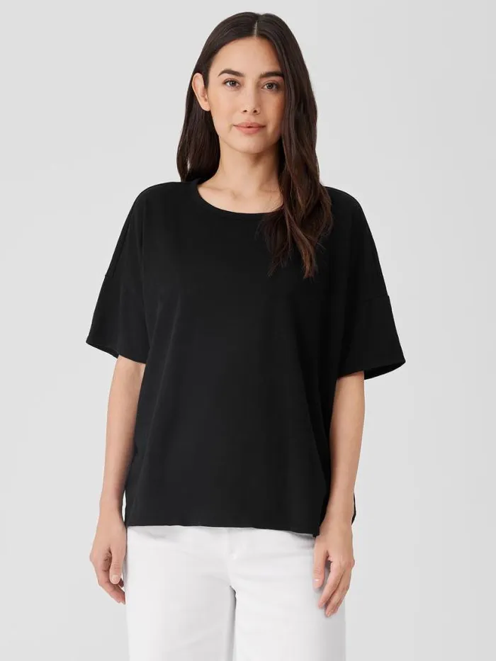 Shop Eileen Fisher Tops and Tees Organic Cotton Slub Crew Neck Tee Black