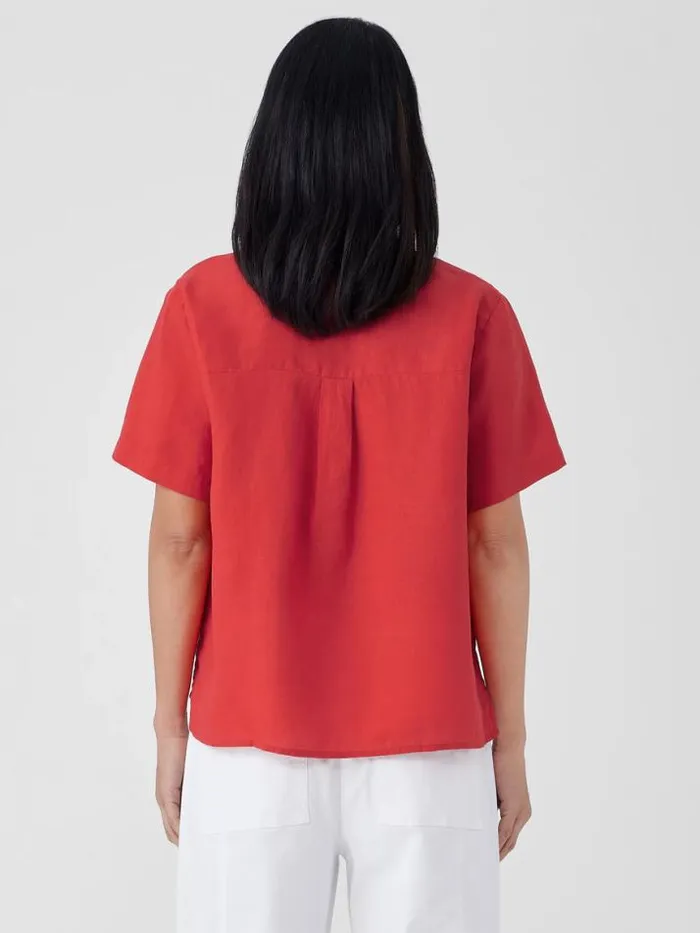 Shop Eileen Fisher Tops and Tees Organic Handkerchief Linen Band Collar ShortSleeve Shirt Flame