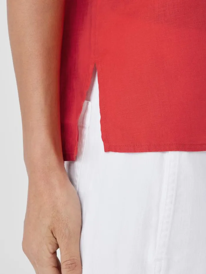 Shop Eileen Fisher Tops and Tees Organic Handkerchief Linen Band Collar ShortSleeve Shirt Flame