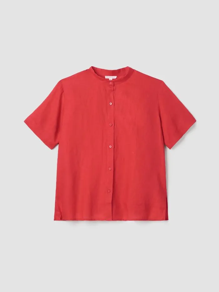 Shop Eileen Fisher Tops and Tees Organic Handkerchief Linen Band Collar ShortSleeve Shirt Flame
