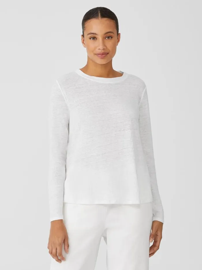 Shop Eileen Fisher Tops and Tees Organic Linen Jersey Crew Neck Top White