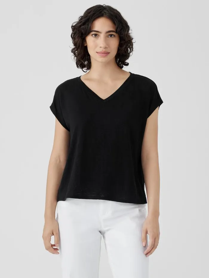 Shop Eileen Fisher Tops and Tees Organic Linen Jersey VNeck Tee Black