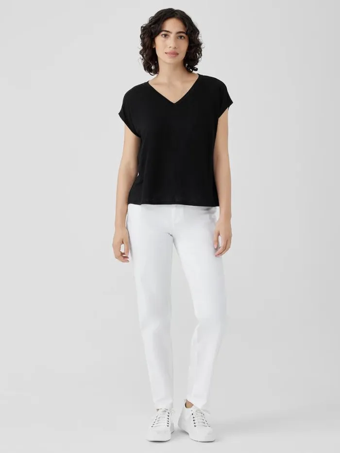 Shop Eileen Fisher Tops and Tees Organic Linen Jersey VNeck Tee Black