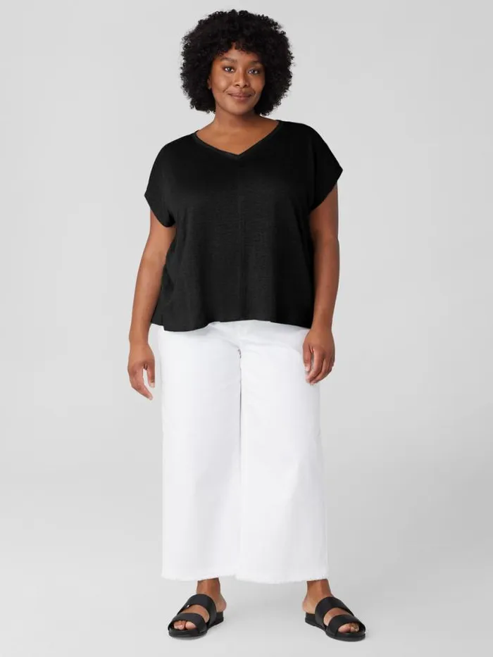 Shop Eileen Fisher Tops and Tees Organic Linen Jersey VNeck Tee Black