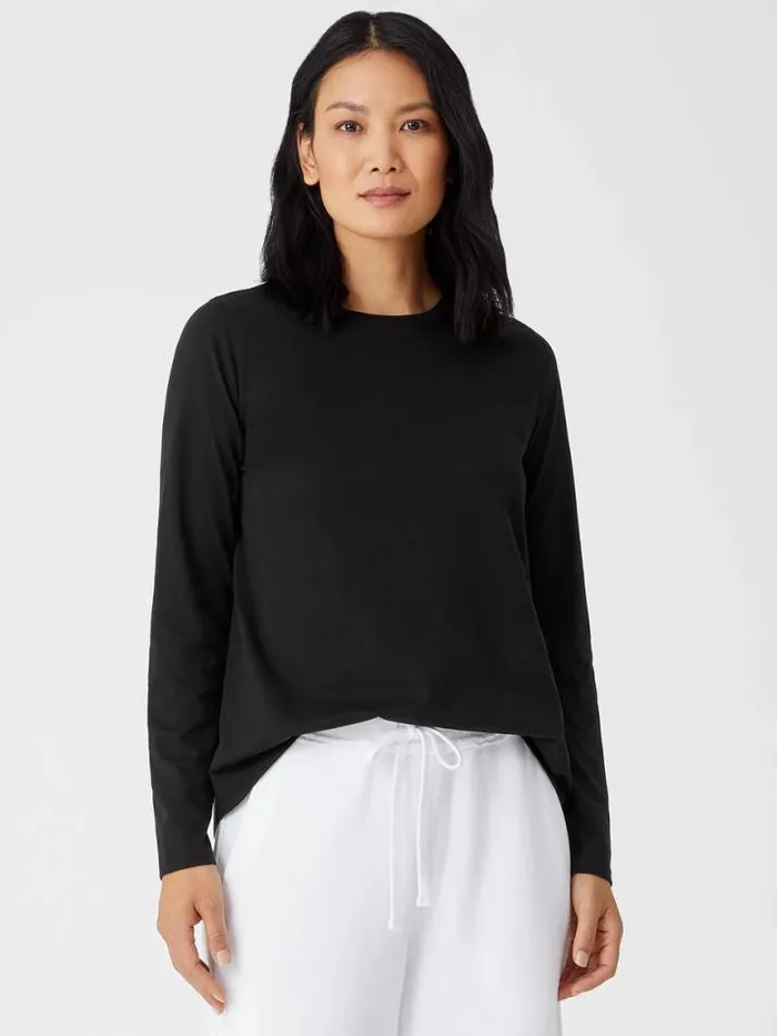 Shop Eileen Fisher Tops and Tees Organic Pima Cotton Jersey LongSleeve Tee Black