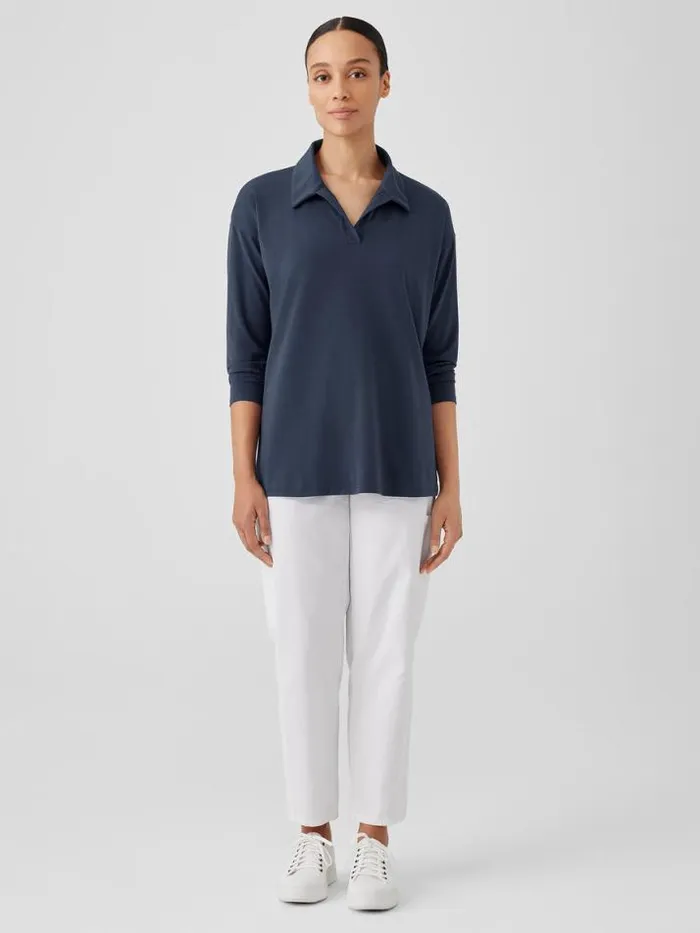 Shop Eileen Fisher Tops and Tees Pima Cotton Stretch Jersey Classic CollarTop Ocean