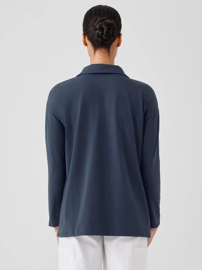 Shop Eileen Fisher Tops and Tees Pima Cotton Stretch Jersey Classic CollarTop Ocean