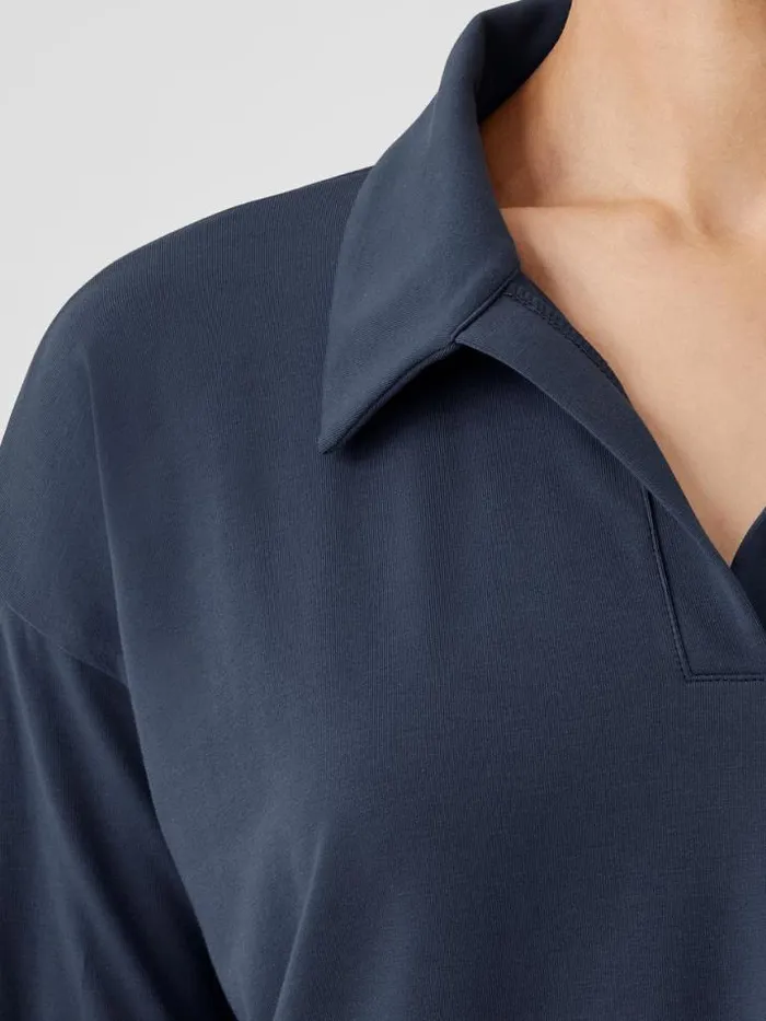 Shop Eileen Fisher Tops and Tees Pima Cotton Stretch Jersey Classic CollarTop Ocean