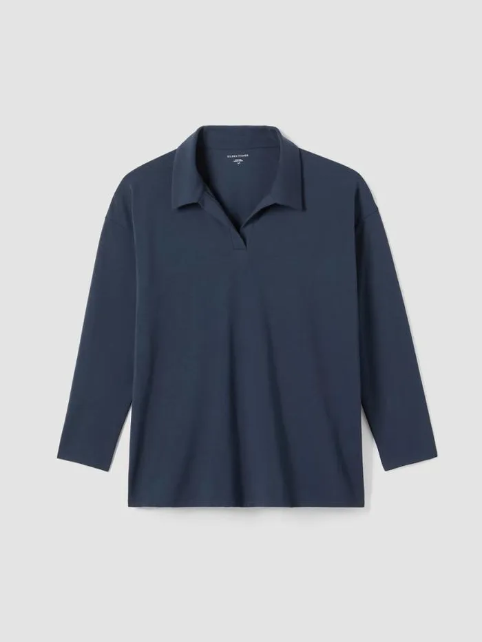 Shop Eileen Fisher Tops and Tees Pima Cotton Stretch Jersey Classic CollarTop Ocean