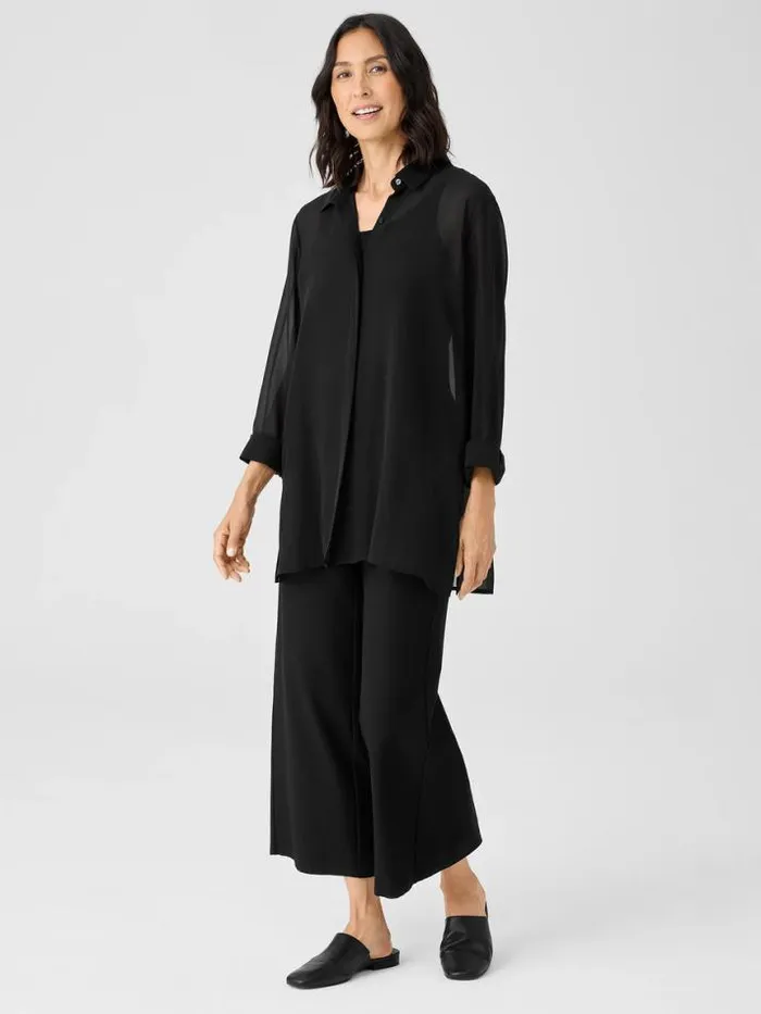Shop Eileen Fisher Tops and Tees Sheer Silk Georgette Classic Collar Shirt Black