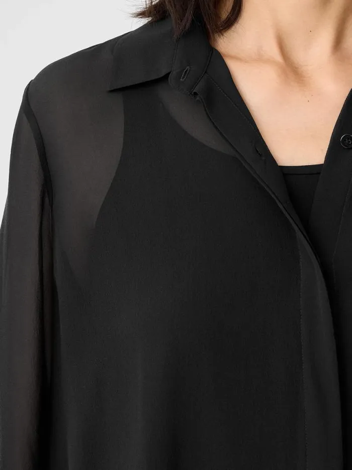 Shop Eileen Fisher Tops and Tees Sheer Silk Georgette Classic Collar Shirt Black