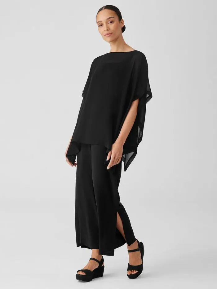 Shop Eileen Fisher Tops and Tees Sheer Silk Georgette Long Poncho Black