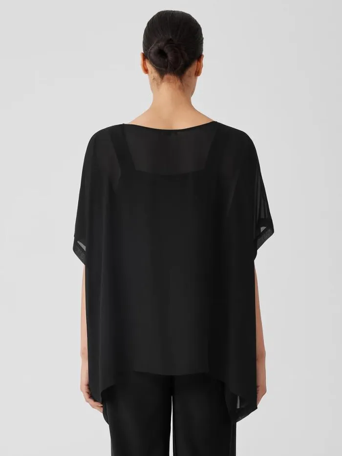 Shop Eileen Fisher Tops and Tees Sheer Silk Georgette Long Poncho Black