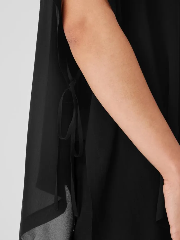 Shop Eileen Fisher Tops and Tees Sheer Silk Georgette Long Poncho Black