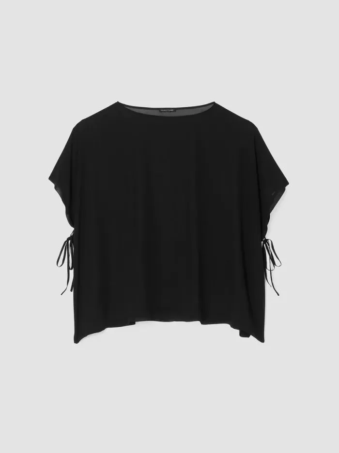Shop Eileen Fisher Tops and Tees Sheer Silk Georgette Long Poncho Black