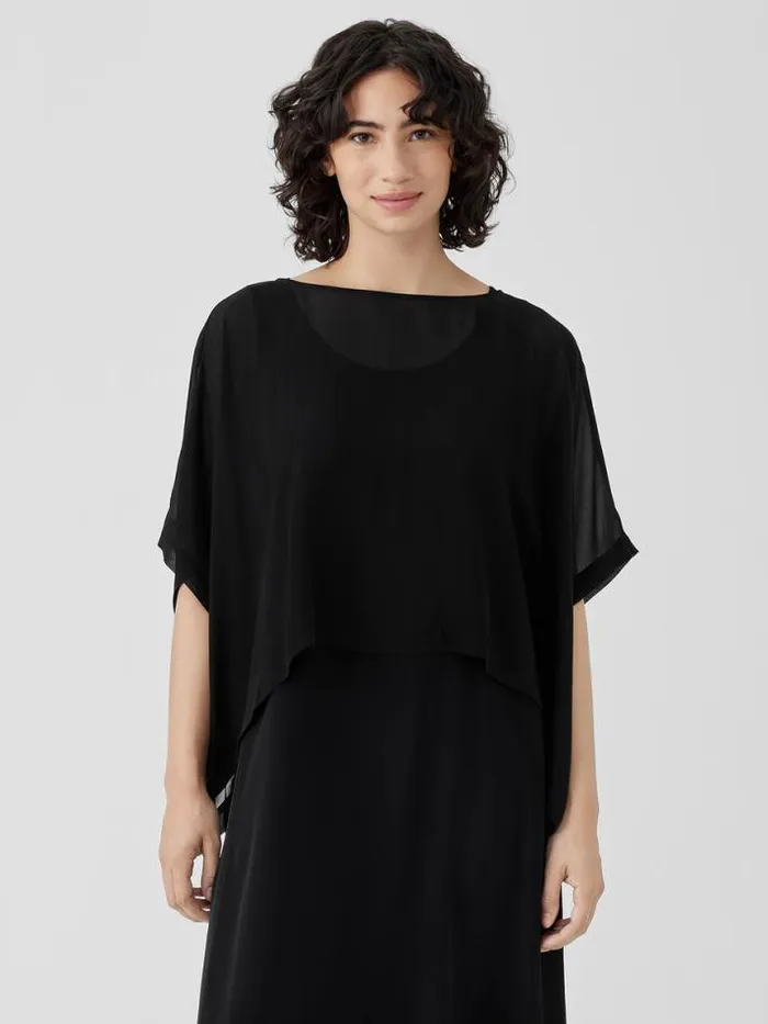 Shop Eileen Fisher Tops and Tees Sheer Silk Georgette Poncho Black