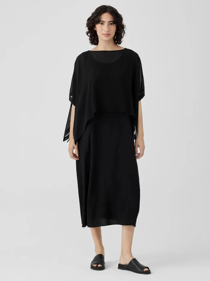 Shop Eileen Fisher Tops and Tees Sheer Silk Georgette Poncho Black