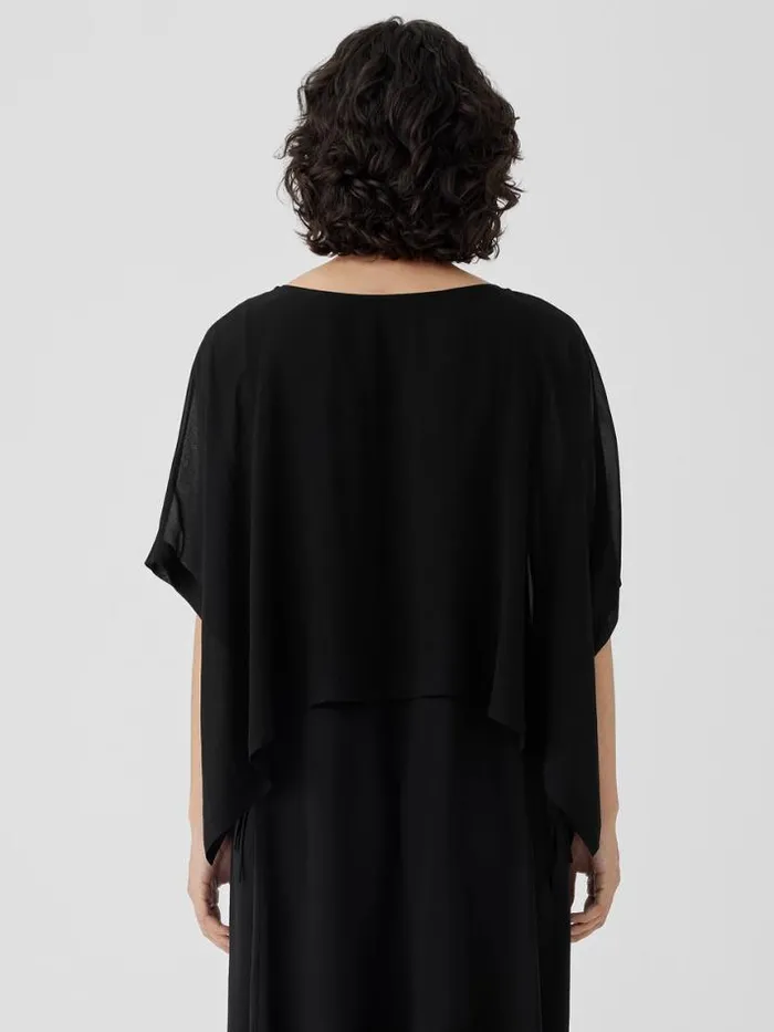 Shop Eileen Fisher Tops and Tees Sheer Silk Georgette Poncho Black