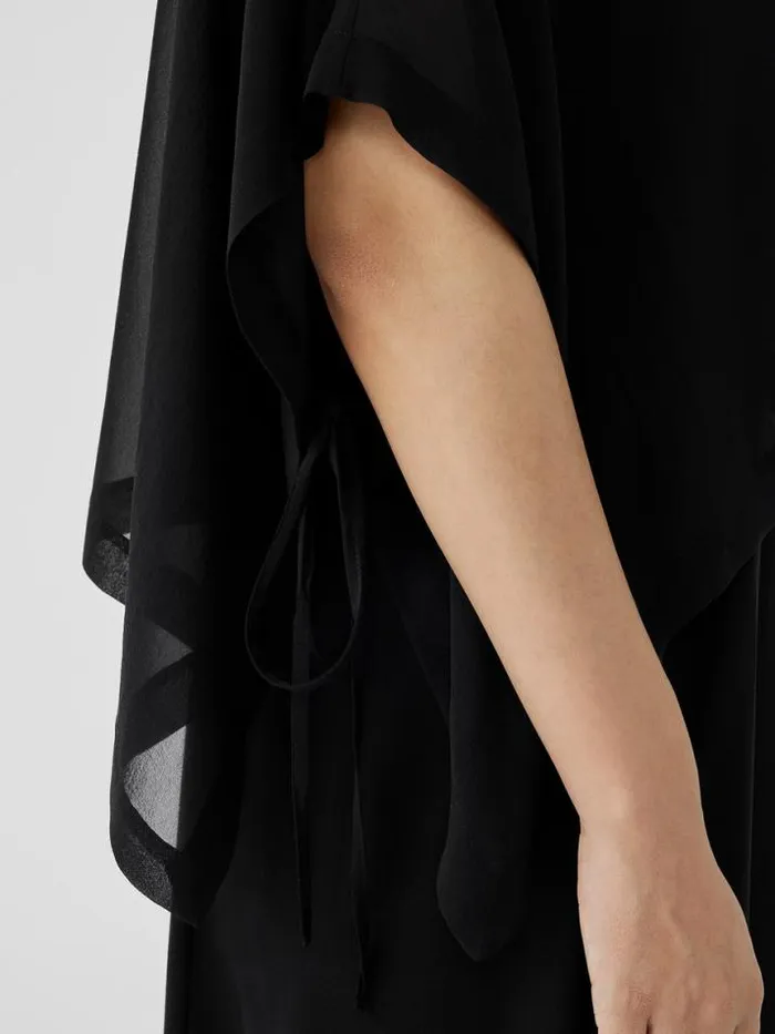 Shop Eileen Fisher Tops and Tees Sheer Silk Georgette Poncho Black