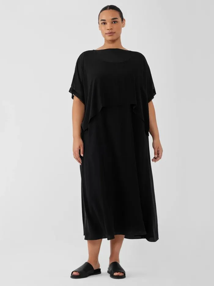 Shop Eileen Fisher Tops and Tees Sheer Silk Georgette Poncho Black