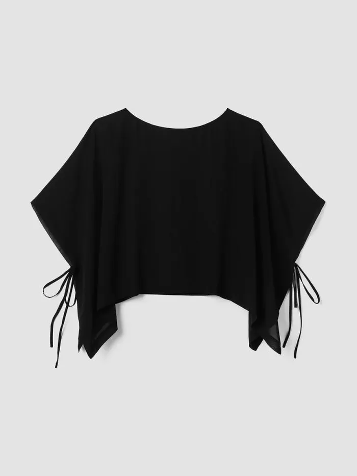 Shop Eileen Fisher Tops and Tees Sheer Silk Georgette Poncho Black