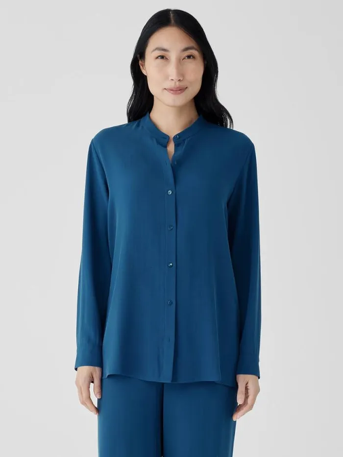Shop Eileen Fisher Tops and Tees Silk Georgette Crepe Band Collar Shirt Atlantis Shop Eileen Fisher Tops and Tees Silk Georgette Crepe Band Collar Shirt Atlantis