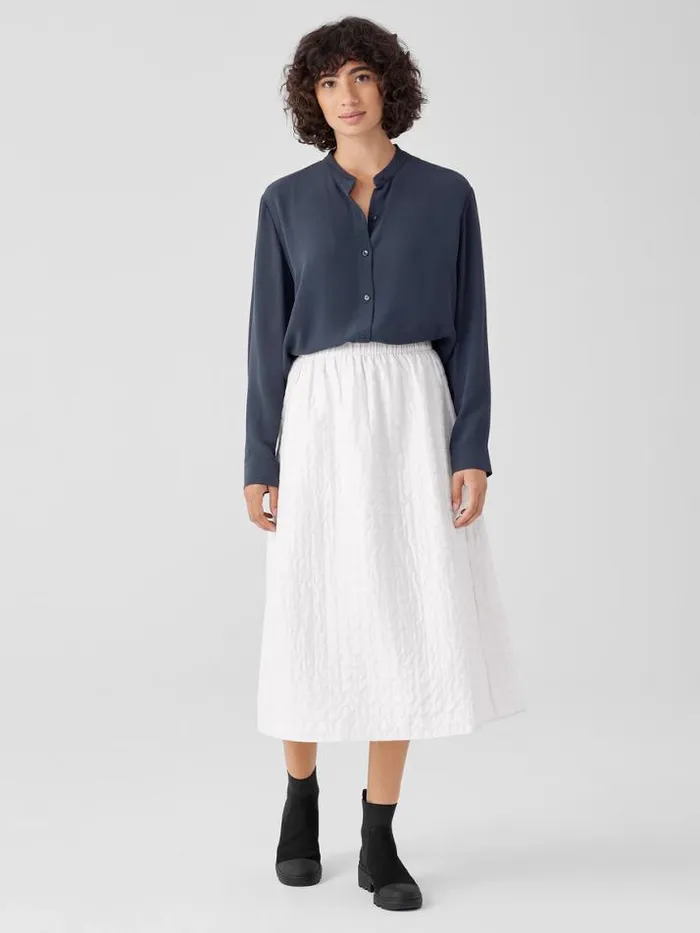 Shop Eileen Fisher Tops and Tees Silk Georgette Crepe Band Collar Shirt Ocean
