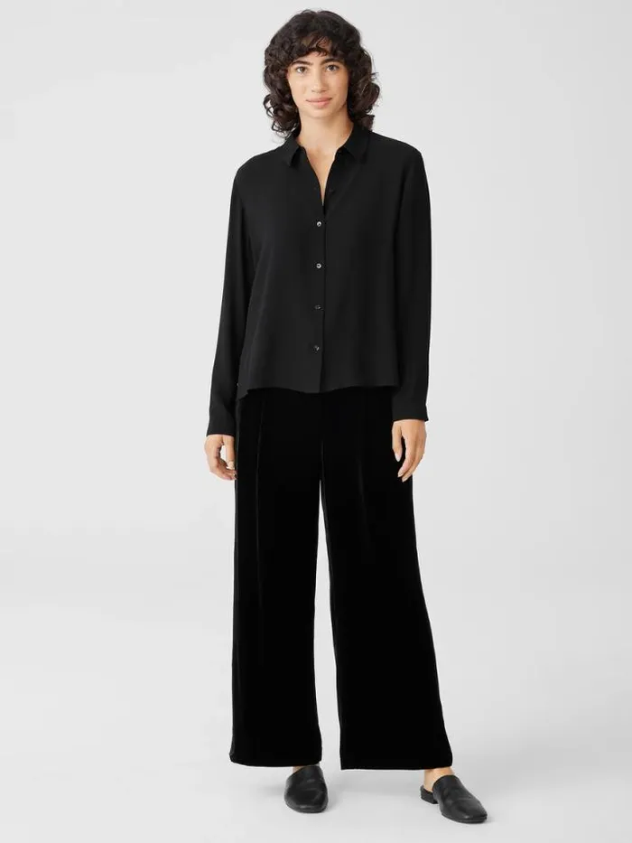 Shop Eileen Fisher Tops and Tees Silk Georgette Crepe Classic Collar Shirt Black