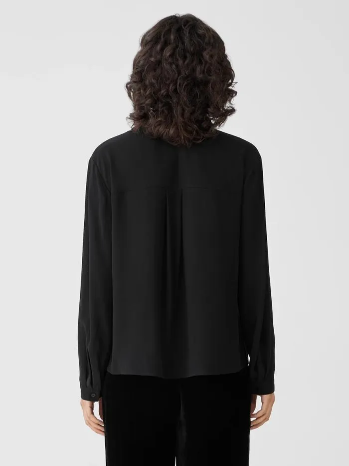 Shop Eileen Fisher Tops and Tees Silk Georgette Crepe Classic Collar Shirt Black