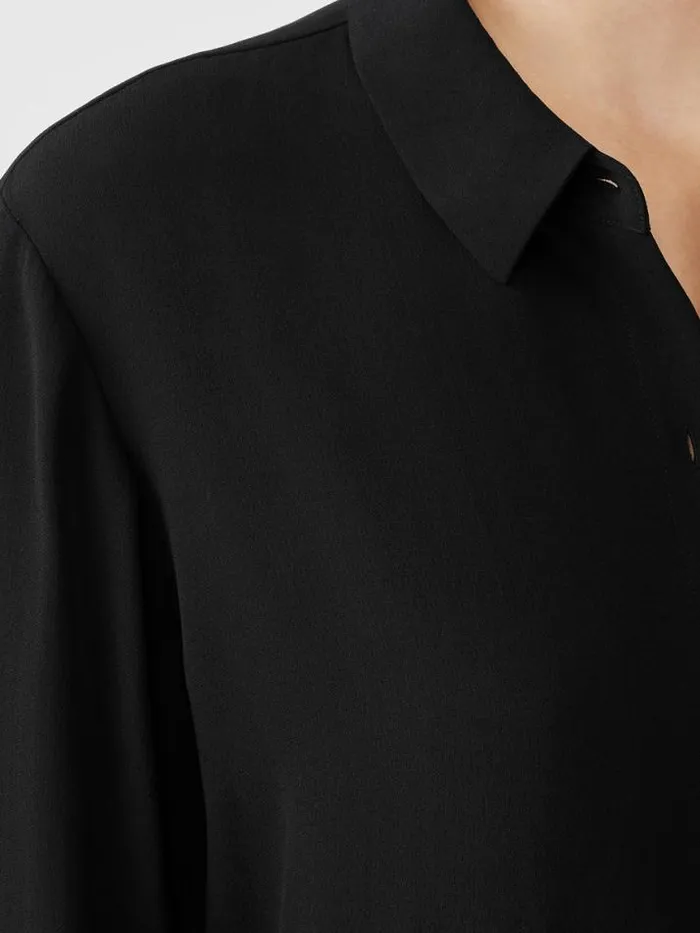 Shop Eileen Fisher Tops and Tees Silk Georgette Crepe Classic Collar Shirt Black