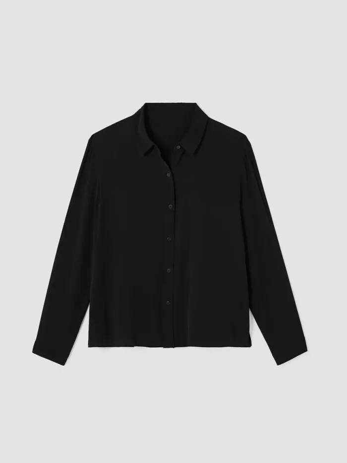 Shop Eileen Fisher Tops and Tees Silk Georgette Crepe Classic Collar Shirt Black