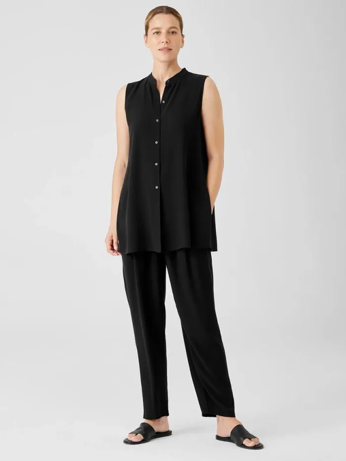 Shop Eileen Fisher Tops and Tees Silk Georgette Crepe Sleeveless Shirt Black