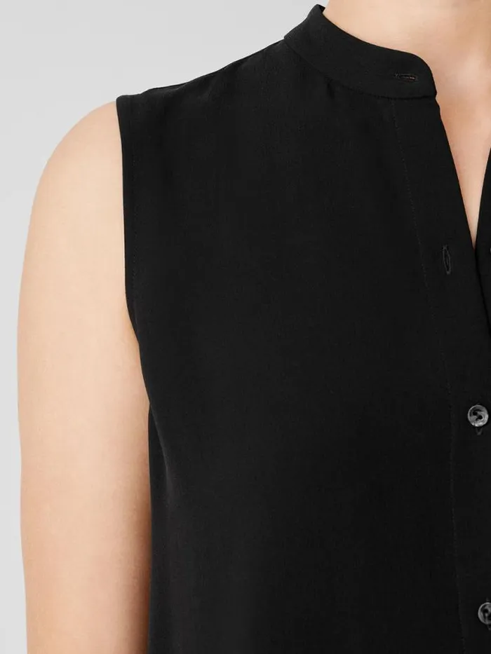 Shop Eileen Fisher Tops and Tees Silk Georgette Crepe Sleeveless Shirt Black