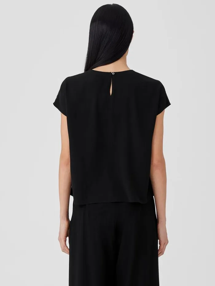 Shop Eileen Fisher Tops and Tees Silk Georgette Crepe Square Top Black