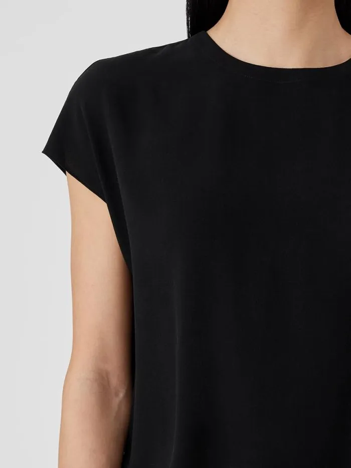 Shop Eileen Fisher Tops and Tees Silk Georgette Crepe Square Top Black