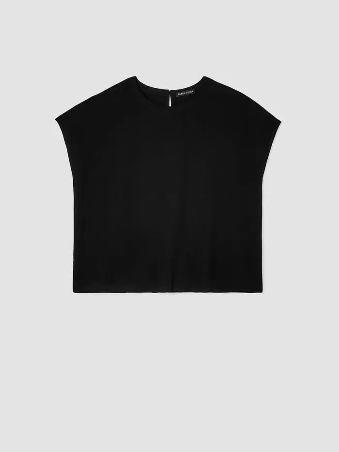 Shop Eileen Fisher Tops and Tees Silk Georgette Crepe Square Top Black